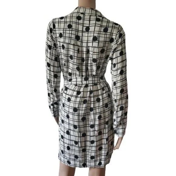 Cynthia Steffe Women's Navy Blue Polka Dot Plaid White Shirt Shift Dress Size 2 - Picture 4 of 14